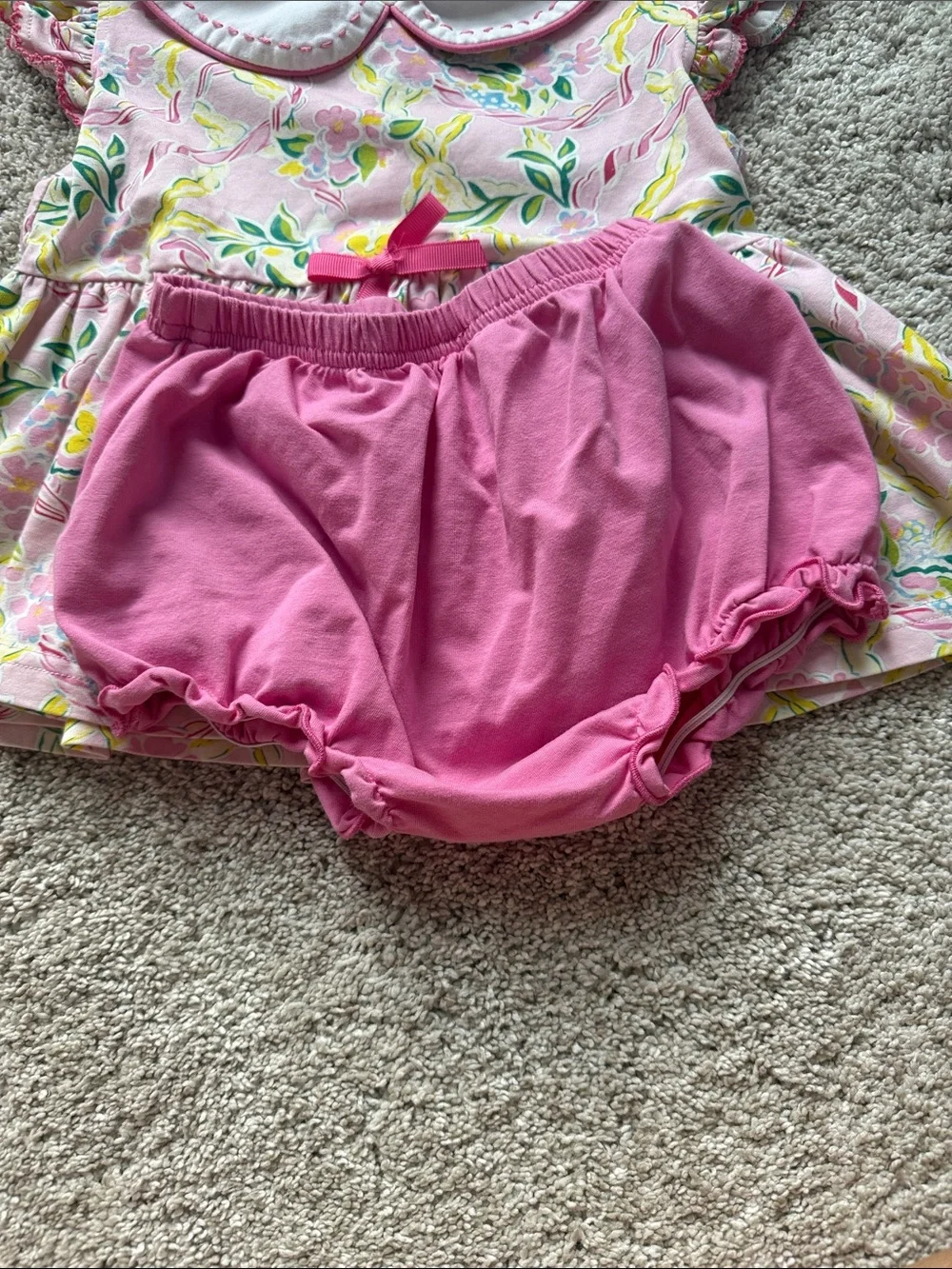 Toddler Floral Pink Dress Set with Bloomers and jelly tote